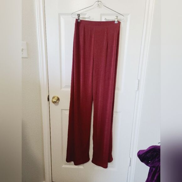 Fashion Nova Hello Lover Slinky Pant Set Cord Brick Red Maroon Ribbed XL - Picture 8 of 12